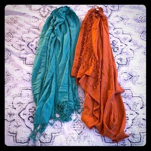Bundle two pashmina scarves | green & orange